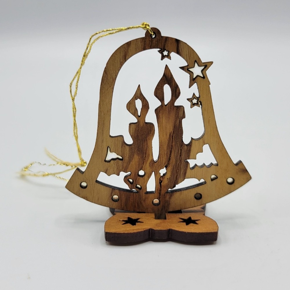 Vintage Laser Cut Wooden Bell Candle Christmas Holiday Ornament